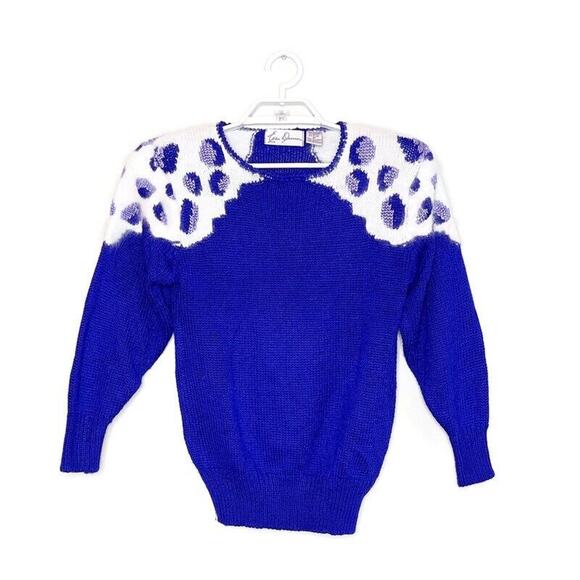 Vtg EDDIE DASSIN Women's Purple Angora Animal Print Fuzzy Sweater 80's Sz M - Picture 1 of 5